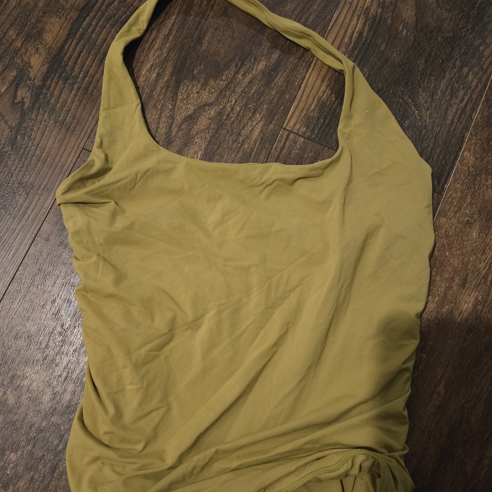 Green Asymmetrical Ruched Tank Top